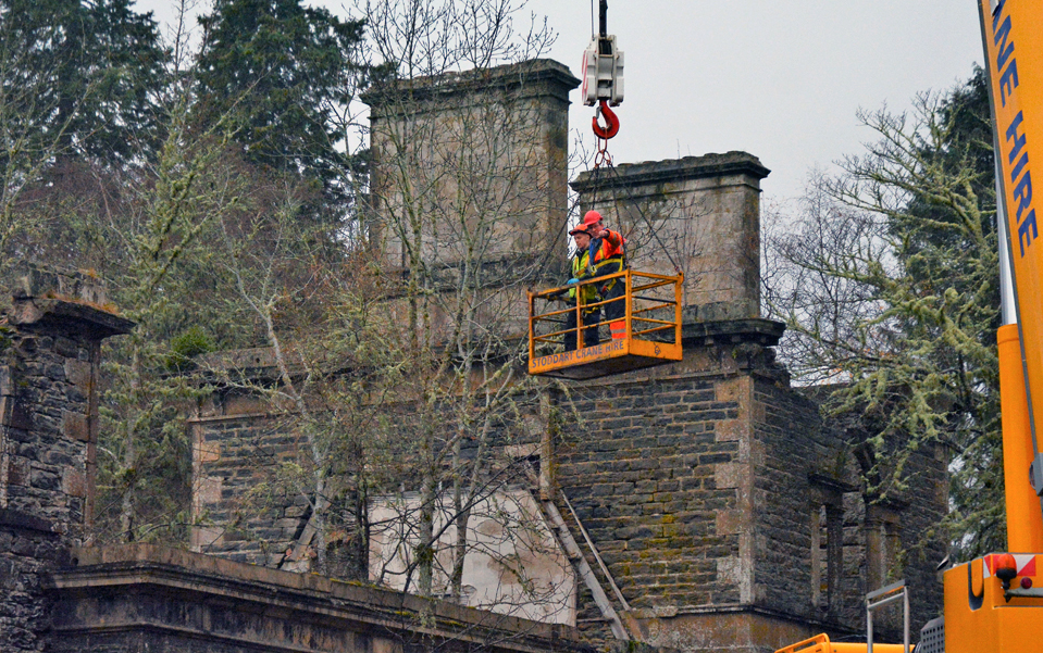 Crane working at the site removing trees
